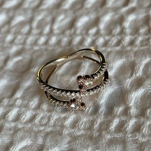 Disney Mickey Mouse Two-Tone Silver Rose Gold Cubic Zirconia Ring - Size 7